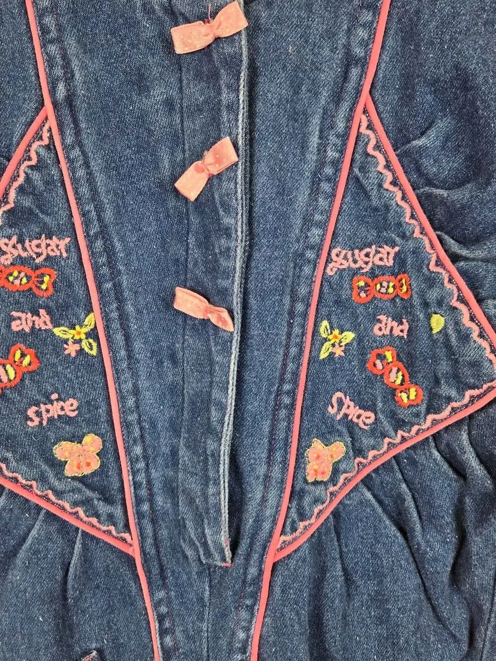 Vintage 90s Popsicle Baby Denim Romper 12M Sugar & Spice Embroidered